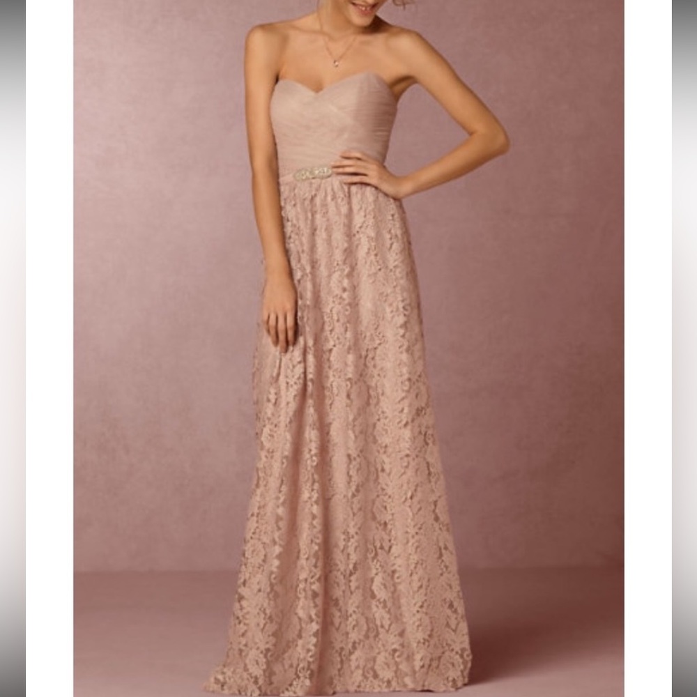 Bhldn Anthropologie Watters & Watters Lace Maxi Skirt in blush, mauve Size 16w.